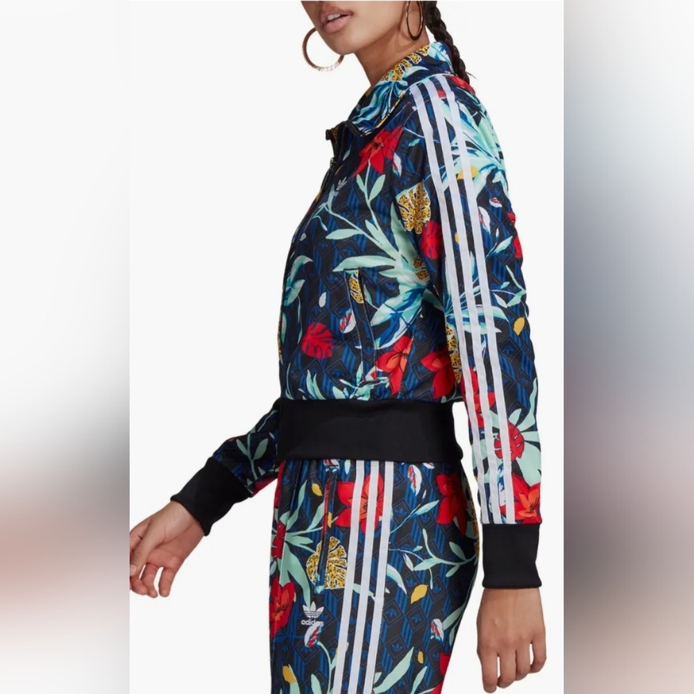 adidas Originals Floral Track Jumpsuit in Navy, Red, Green